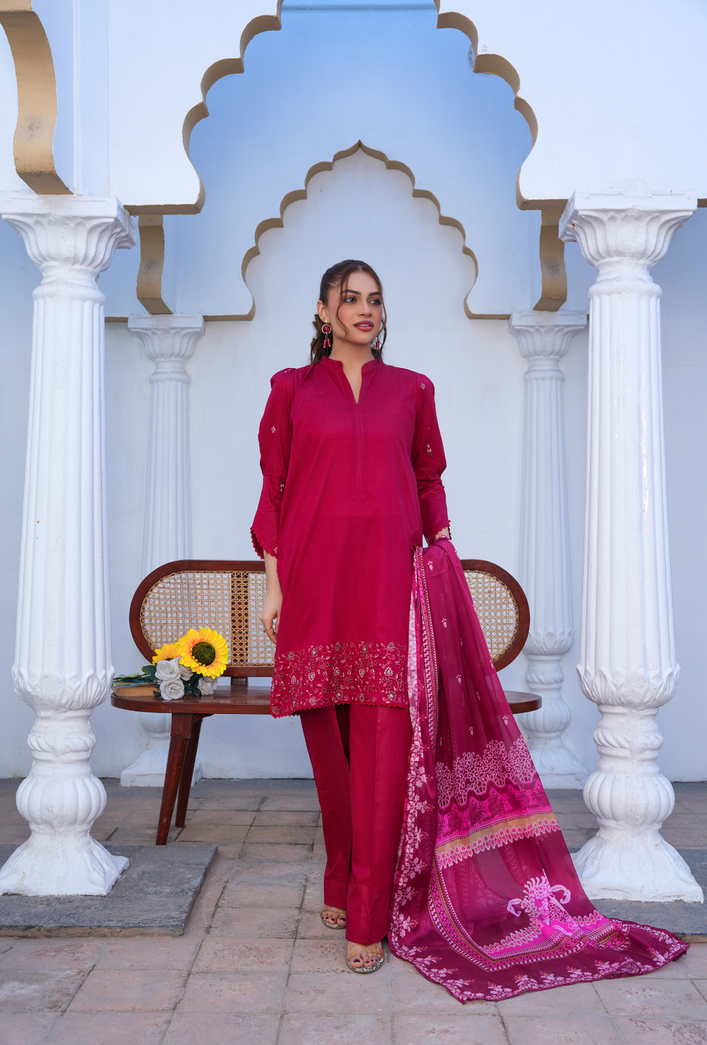 MAROON MAGIC - Embroidered Lawn 3PC - stitched