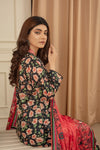 Dark Floral Aura - 3 PC - Printed Cotton Lawn Suit - Stitched