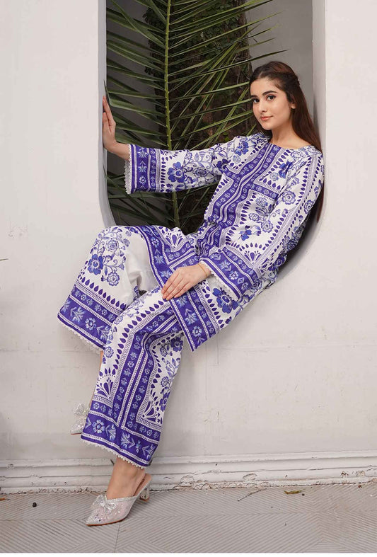 Cyan Blue - Cord Urban Prints - Unstitched