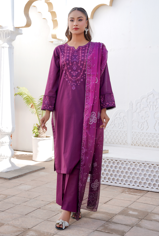 PURPLISH - Embroidered Lawn 3PC - Unstitched