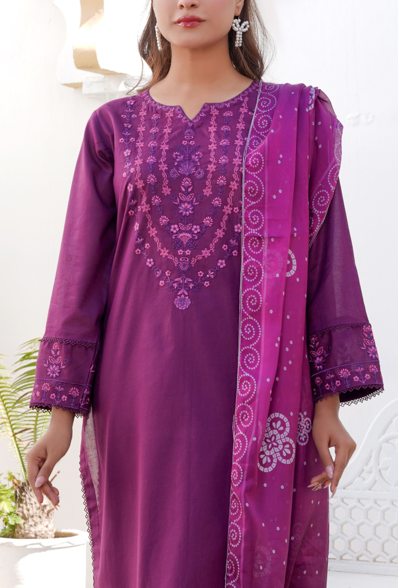 PURPLISH - Embroidered Lawn 3PC - stitched