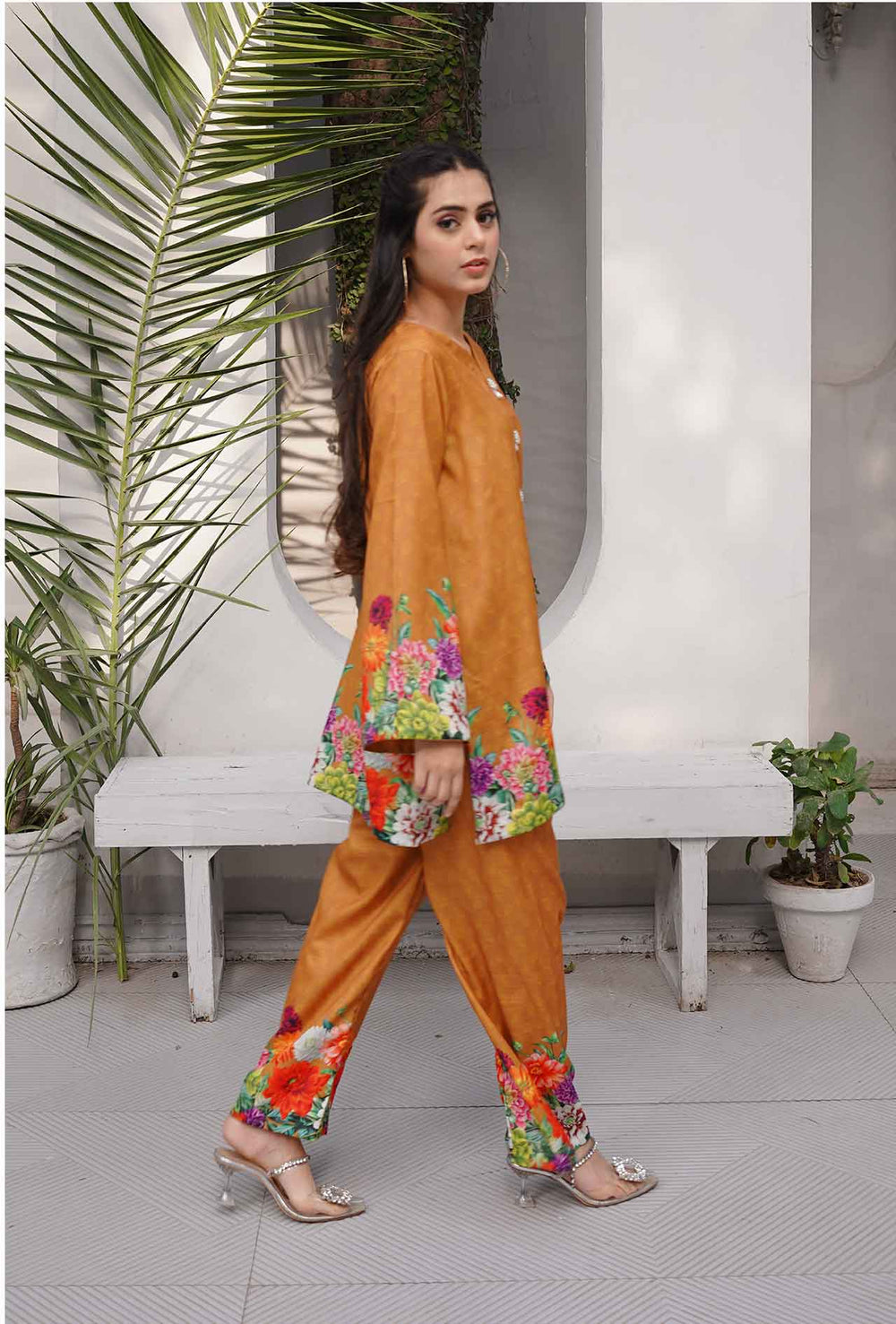 Mustard Flora - Cord Urban Prints - stitched