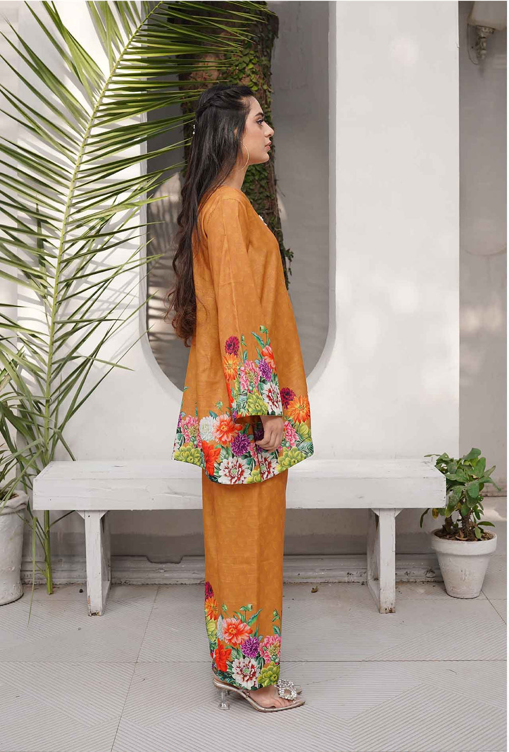 Mustard Flora - Cord Urban Prints - stitched