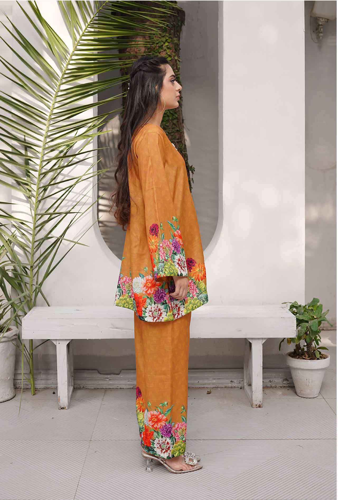 Mustard Flora - Cord Urban Prints - stitched