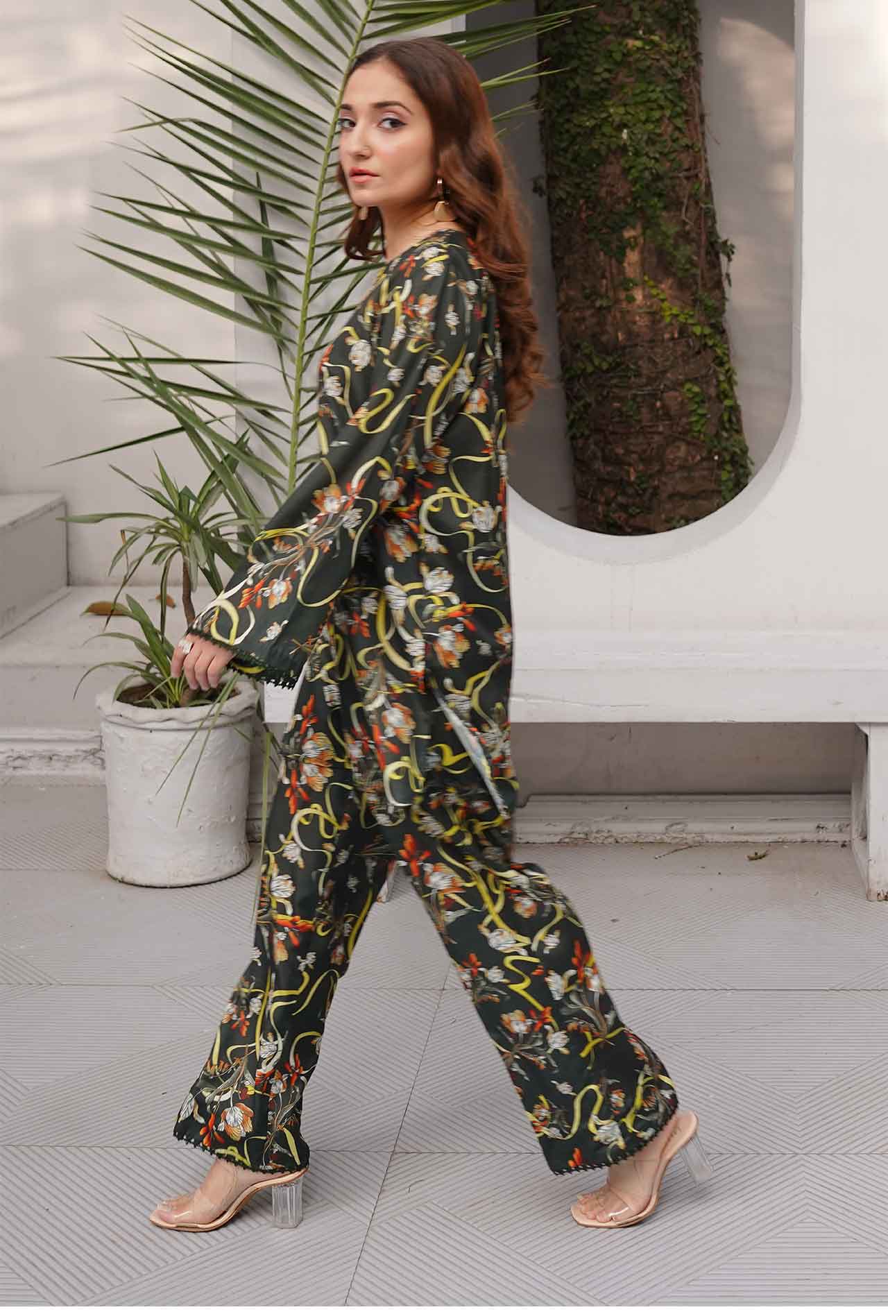 Olive Drab - Cord Urban Prints - stitched