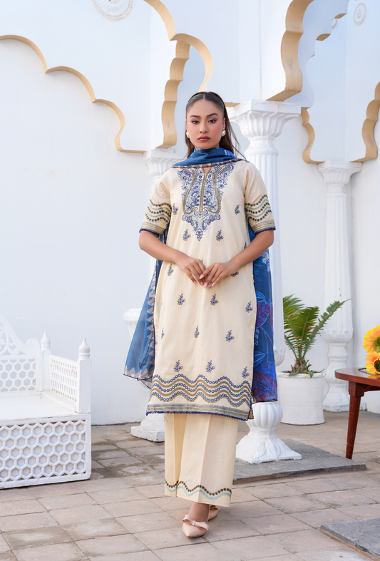 BEAUTY OF BEIGE  - Embroidered Lawn 3PC - Unstitched
