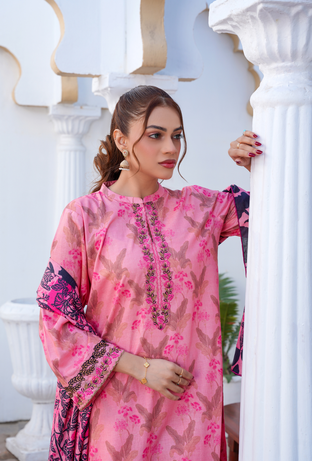 FLORAL PINK - Embroidered Lawn 3PC - stitched