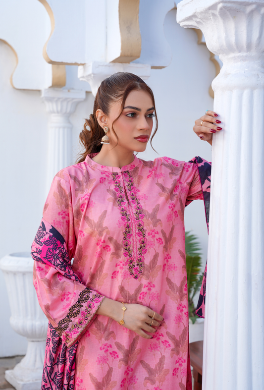 FLORAL PINK - Embroidered Lawn 3PC - Unstitched