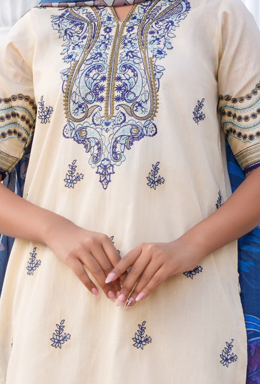 BEAUTY OF BEIGE  - Embroidered Lawn 3PC - Unstitched