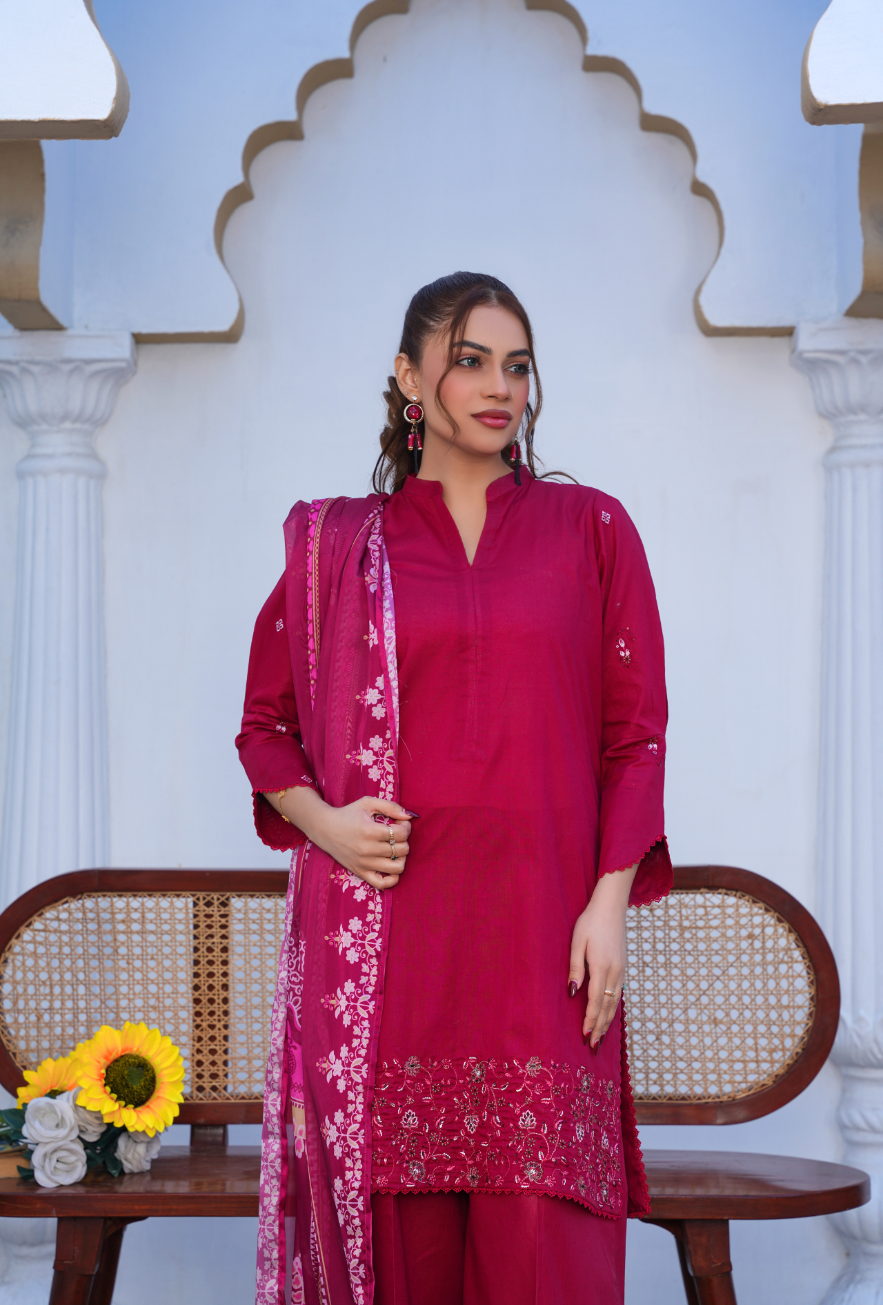 MAROON MAGIC - Embroidered Lawn 3PC - stitched