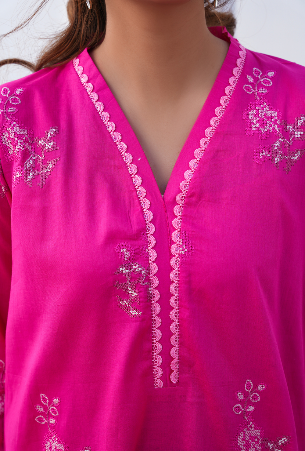 HOT PINK - Embroidered Lawn 3PC - Unstitched