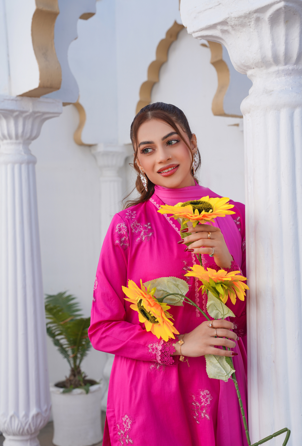 HOT PINK - Embroidered Lawn 3PC - stitched