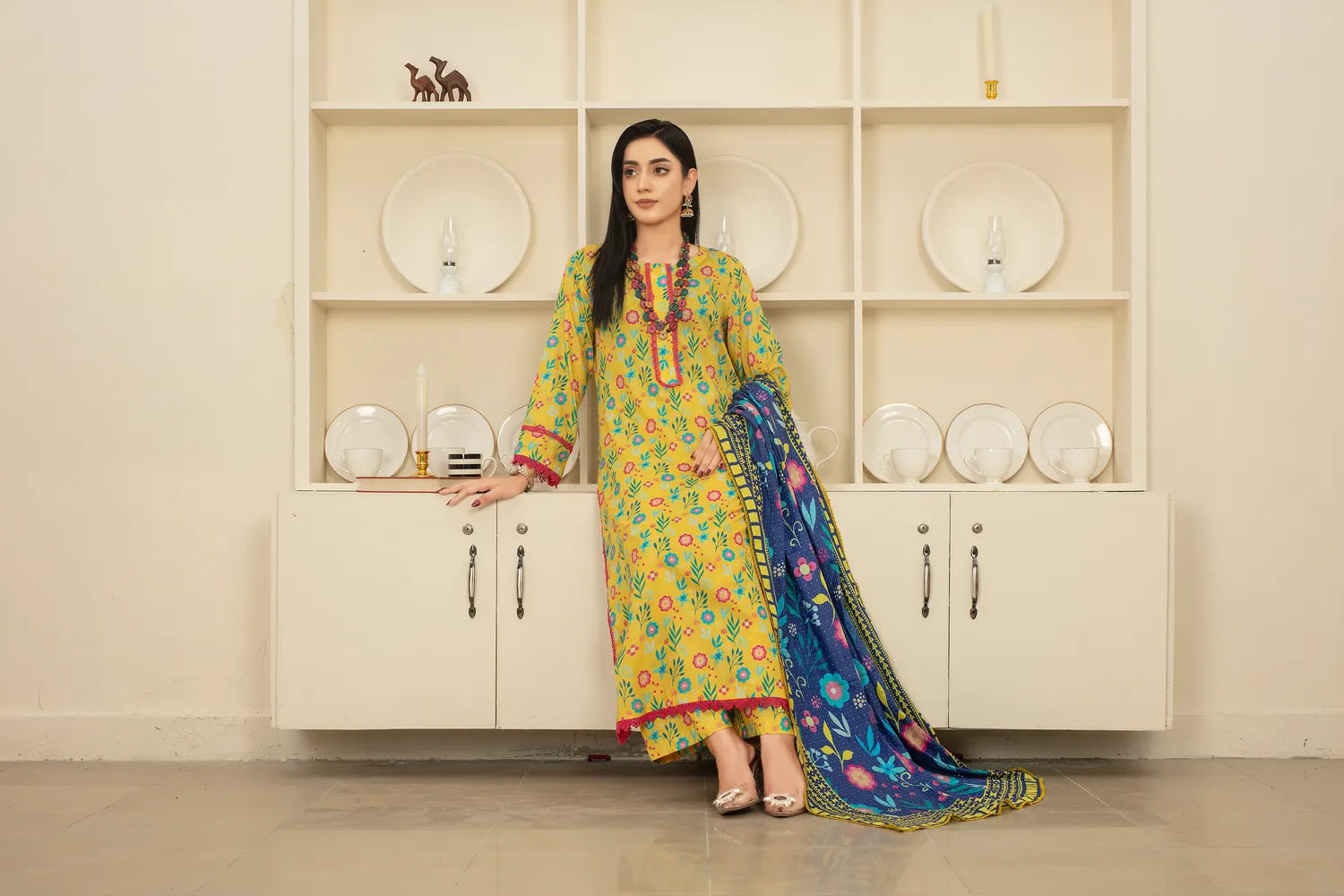 Yellow Charm - 3 PC - Printed Cotton Lawn Suit - Stitched