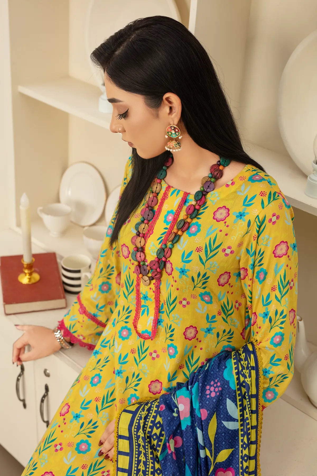 Yellow Charm - 3 PC - Printed Cotton Lawn Suit - Unstitched