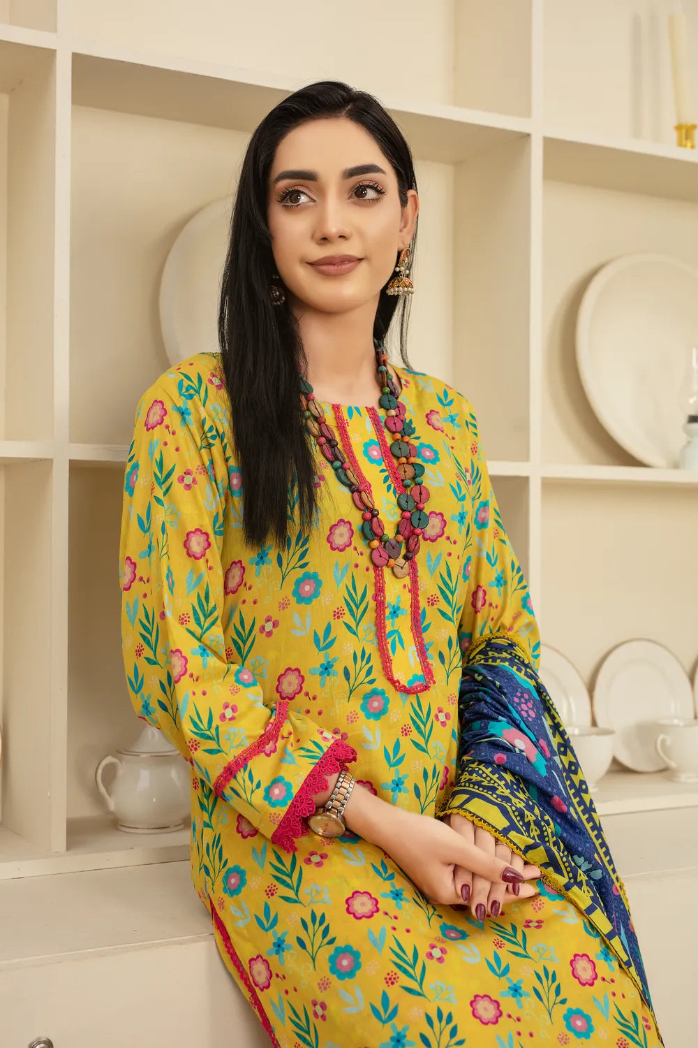 Yellow Charm - 3 PC - Printed Cotton Lawn Suit - Stitched