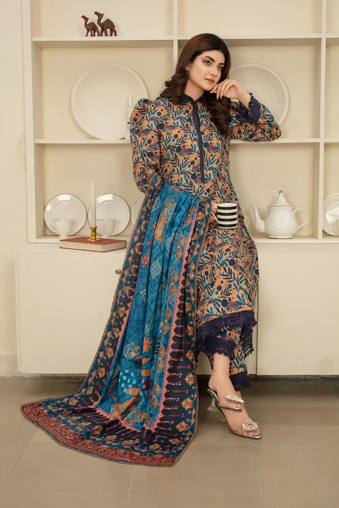 Skin Chic - 3 PC - Printed Cotton Lawn Suit - Unstitched