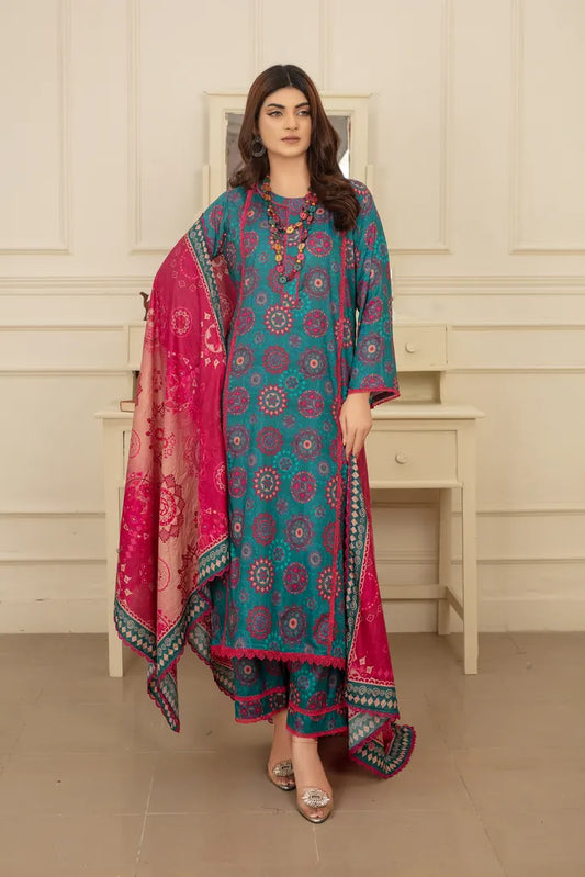Zinc Shine - 3 PC - Printed Cotton Lawn Suit - Stitched