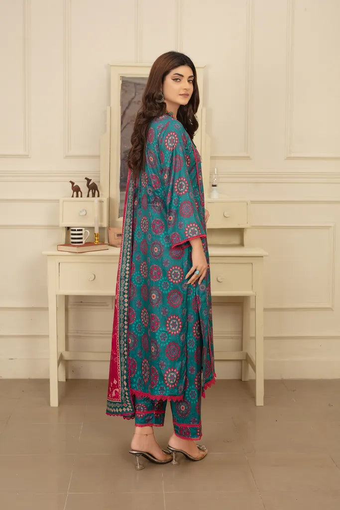 Zinc Shine - 3 PC - Printed Cotton Lawn Suit - Unstitched