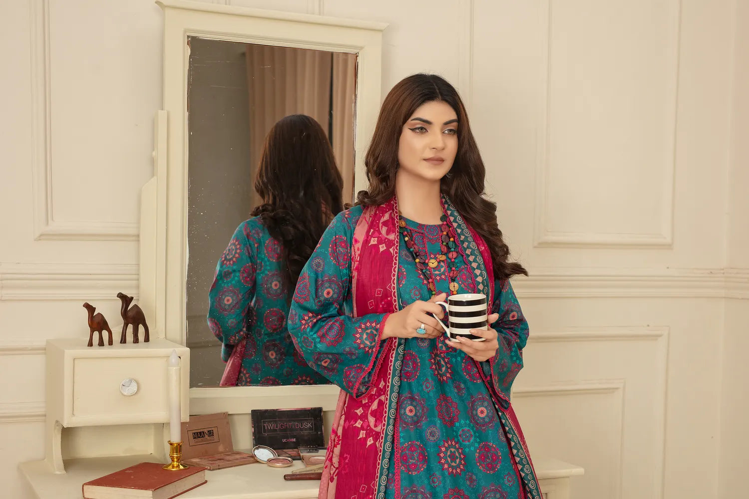 Zinc Shine - 3 PC - Printed Cotton Lawn Suit - Unstitched