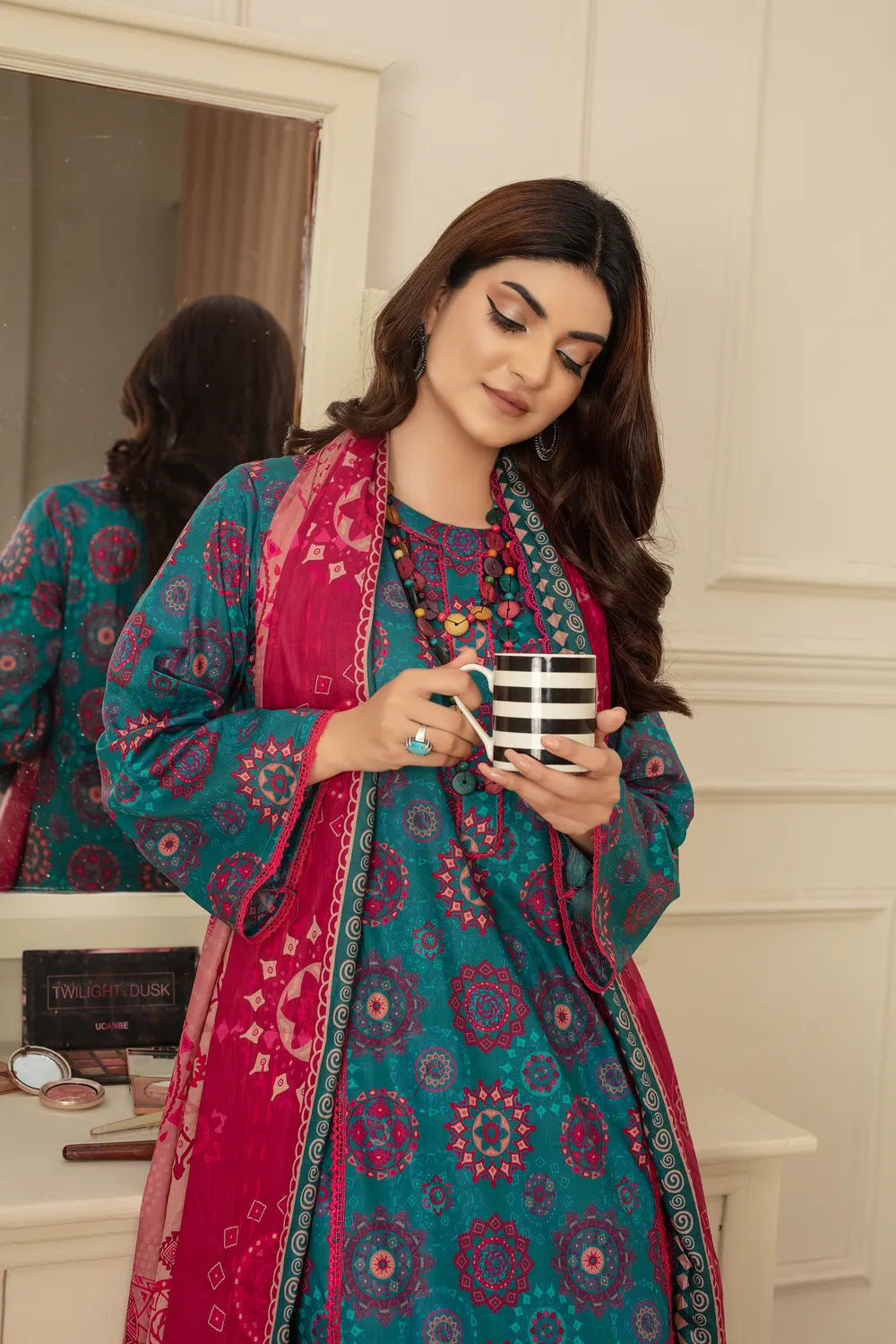 Zinc Shine - 3 PC - Printed Cotton Lawn Suit - Unstitched