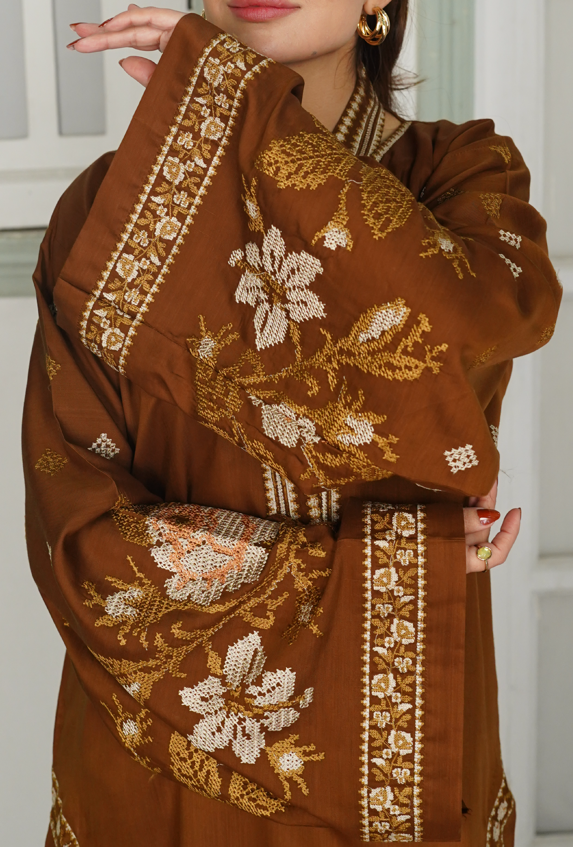 Dilkash Brown - Embroidered Suit - Unstitched