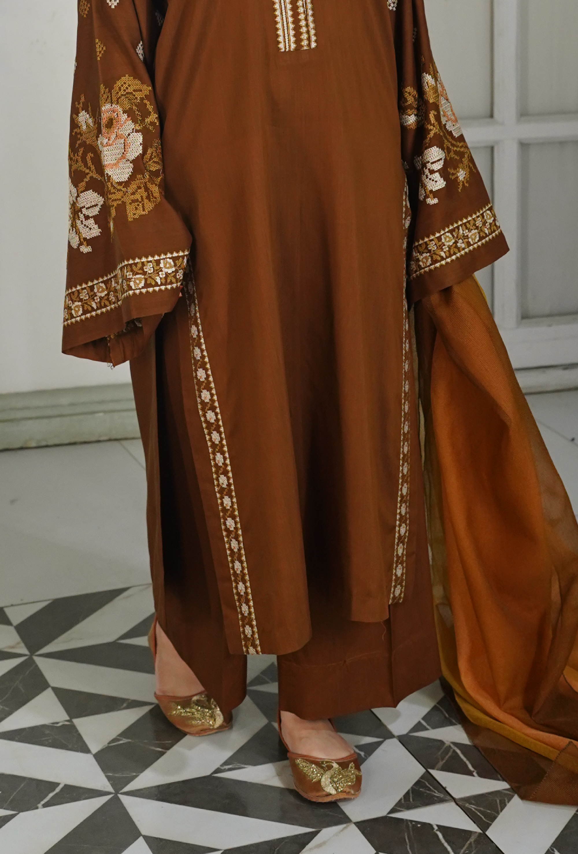 Dilkash Brown - Embroidered Suit - Unstitched