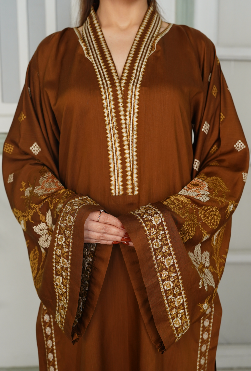 Dilkash Brown - Embroidered Suit - Unstitched