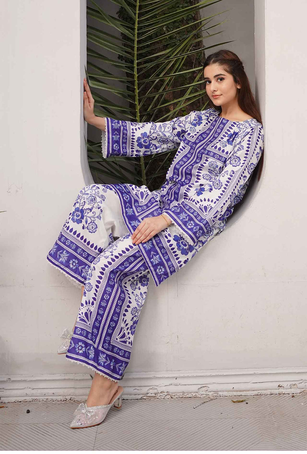 Cyan Blue - Cord Urban Prints - stitched