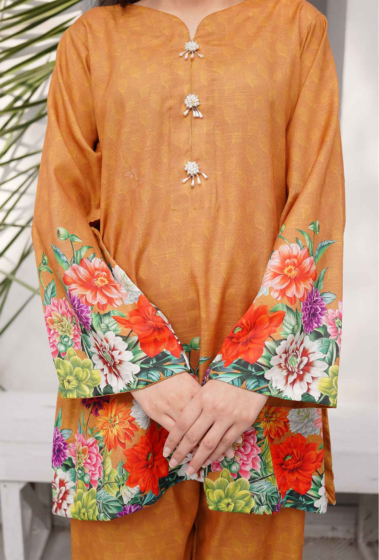 Mustard Flora - Cord Urban Prints - stitched