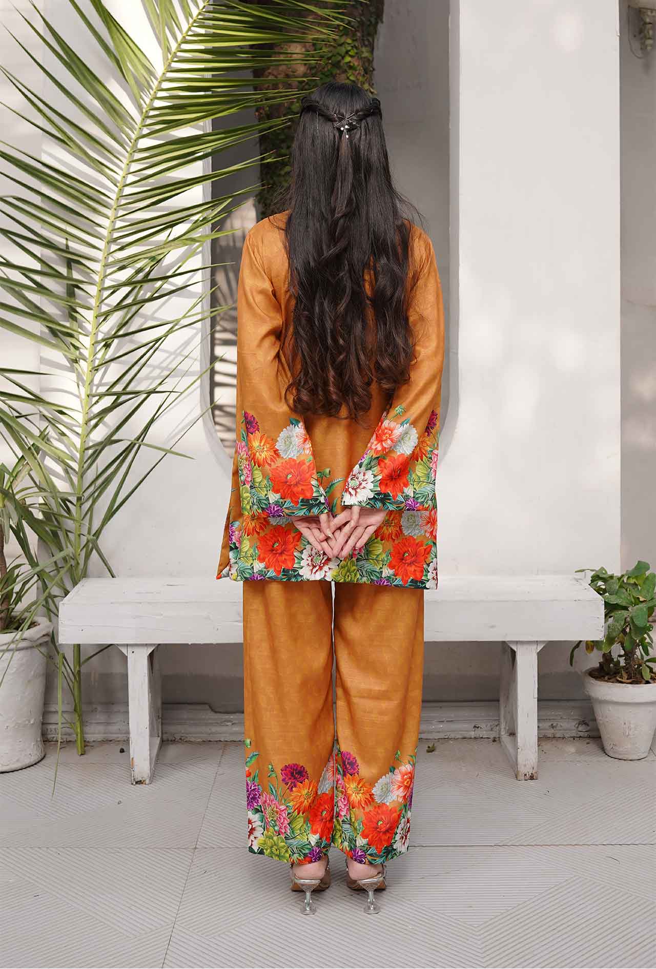 Mustard Flora - Cord Urban Prints - stitched