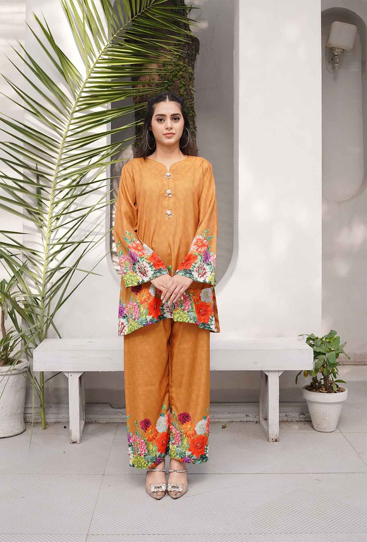 Mustard Flora - Cord Urban Prints - stitched
