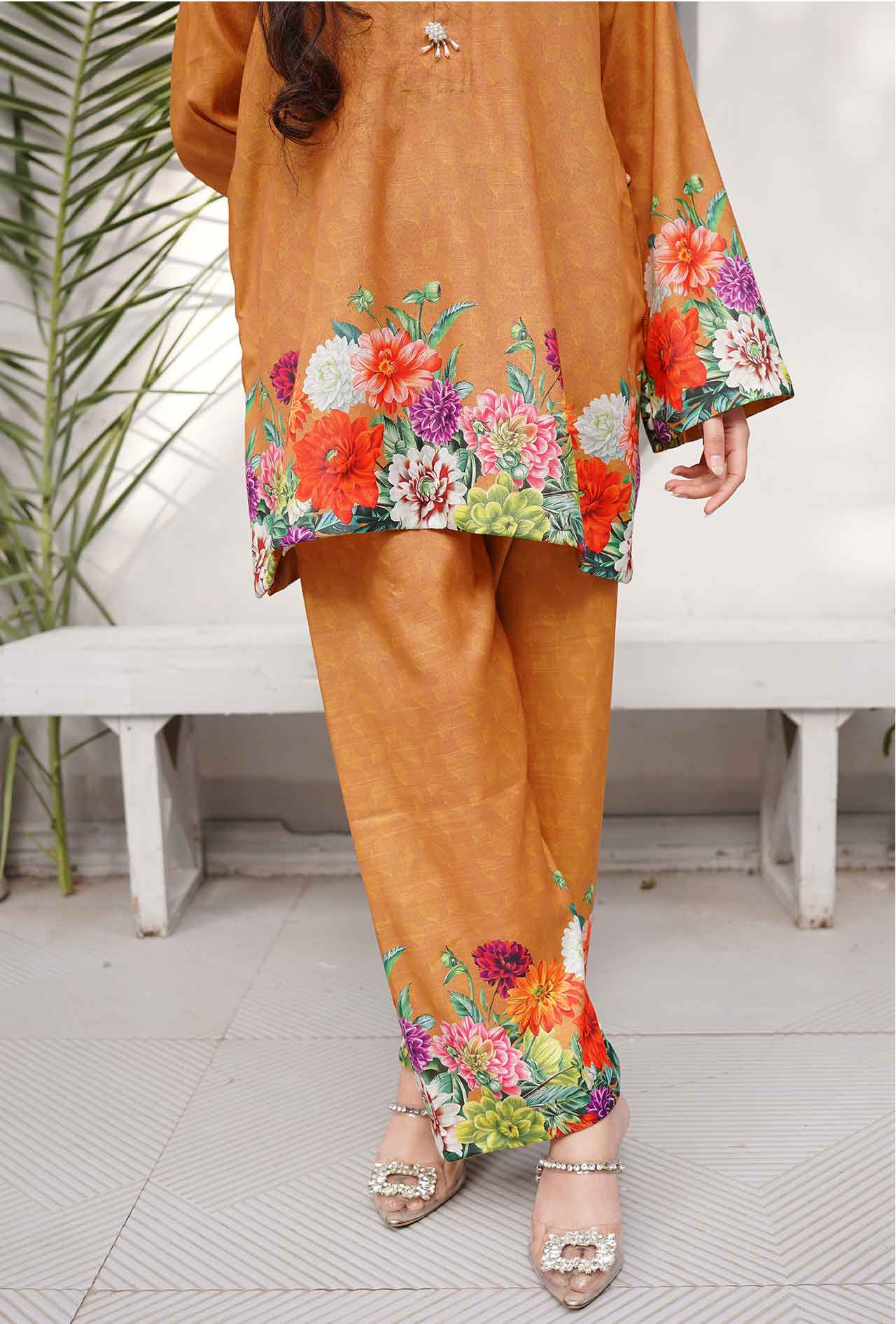 Mustard Flora - Cord Urban Prints - stitched